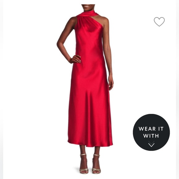 Renee C. Dresses & Skirts - Red One Shoulder Scarf Satin Midi Dress